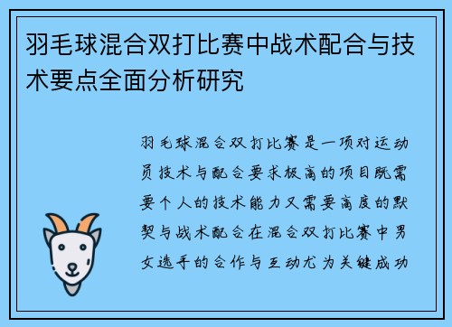 羽毛球混合双打比赛中战术配合与技术要点全面分析研究 羽毛球混合双打比赛中战术配合与技术要点全面分析研究